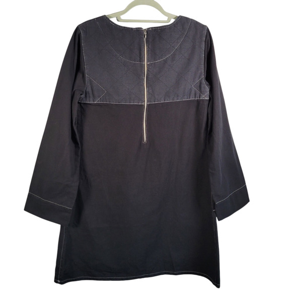 Utility Canvas Black Cotton Tunic Dress S Quilted Workwear USA Pockets Zip - Picture 3 of 11